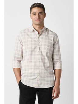 Peter England - Men Beige Slim Fit Check Full Sleeves Casual Shirt