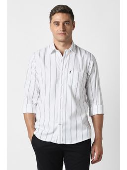 Peter England - Men White Slim Fit Stripe Full Sleeves Casual Shirt