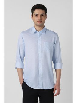 Peter England - Men Light Blue Slim Fit Print Full Sleeves Casual Shirt