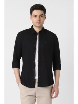 Peter England - Men Black Slim Fit Solid Full Sleeves Casual Shirt