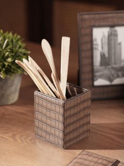 Pure Home + Living - Brown Croco Texture Faux Leather Pen Stand