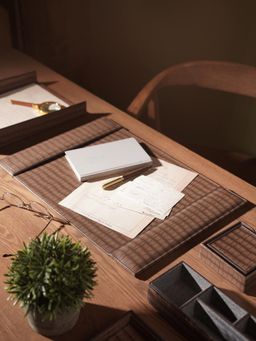 Pure Home + Living - Brown Croco Texture Faux Leather Blotter