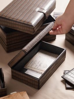 Pure Home + Living - Brown Croco Texture Faux Leather Storage Box