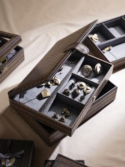Pure Home + Living - Brown Croco Texture Faux Leather Jewellery Box