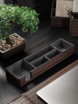 Pure Home + Living - Brown 5 Compartment Croco Texture Faux Leather Organiser