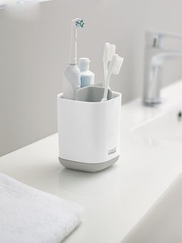 Joseph Joseph - Premium Duo Detachable Toothbrush Caddy Small Bathroom Organizer - White