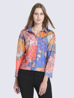 SHAYE - Womens Collar Neck Floral Print Long Sleeves Casual Shirt