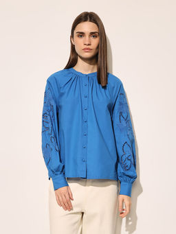 ONLY - Women Self Design Regular Fit Blue Top