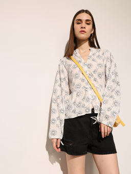 ONLY - Women Floral Print Fit & Flare White Top