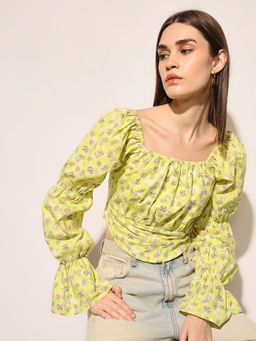 ONLY - Women Floral Print Regular Fit Green Top