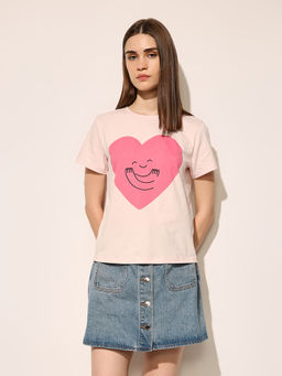 ONLY - Women Graphic Regular Fit Pink T-shirt