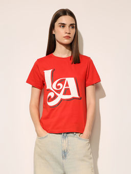 ONLY - Women Typography Regular Fit Red T-shirt