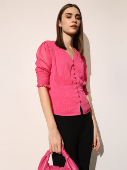 ONLY - Women Solid Regular Fit Pink Top