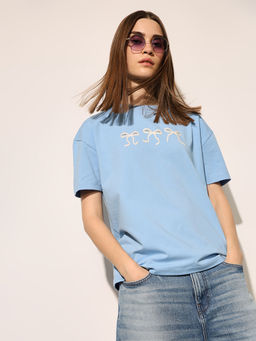 ONLY - Women Printed Regular Fit Blue T-shirt