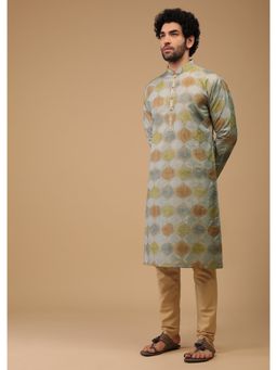 KALKI FASHION - Blue Printed Kurta in Handwoven Silk (Set of 2)