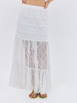 Cover Story - White Bohemian Lace Long Skirt