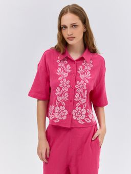 Cover Story - Pink Embroidered Crop Shirt