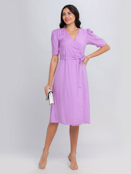 Zink London - Women's Purple Solid Midi Dress