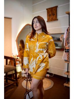 JHAPKI - Block Floral Printed Shirt With Shorts - Yellow