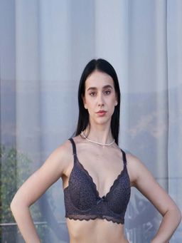 Mieora - Lace & Grace Self Design Bra - Grey