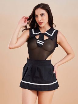 G Heist - Sheer Solid Nightwear Baby Doll With Thong For Women - Black