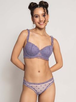 Chelvet - Lightly Padded Underwired Demi Coverage Mesh Bra and Brief - Lavender