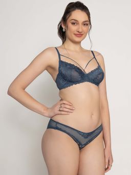 Chelvet - Non-Padded Underwired Lace Bra and Panty - Green