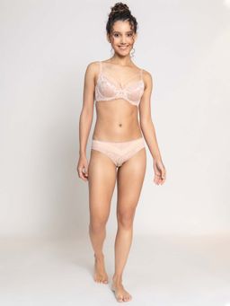 Chelvet - Non-Padded Underwired Lace Bra and Panty - Peach