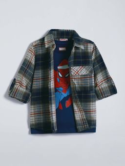 Hopscotch - Spider-Man Yarn Dyed Cotton Shirt with Vest