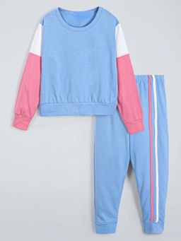 Hopscotch - Cotton Colour block Sweatshirt With Jogger