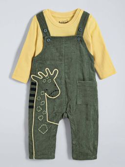 Hopscotch - Giraffe Embroidered Corduroy Dungaree and T-shirt