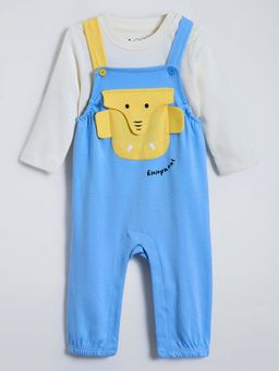 Hopscotch - Elephant Applique Dungaree With T-Shirt