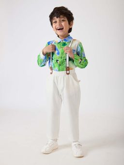 Hopscotch - Water Colour Shirt Pant with Bow & Suspender