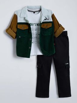 Hopscotch - Textured Colour block Jacket With T-Shirt & Pant