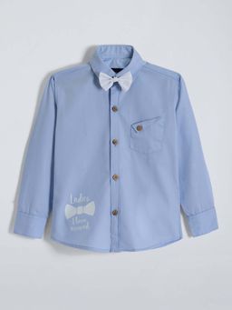 Hopscotch - Bow Print Cotton Shirt with Bow