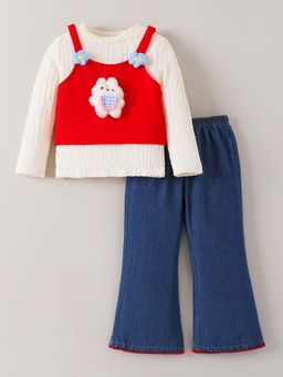 Hopscotch - Animal Applique Jeans With T-Shirt & Vest