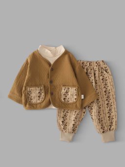 Hopscotch - Floral Textured Shirt & Joggers Pant With T-Shirt