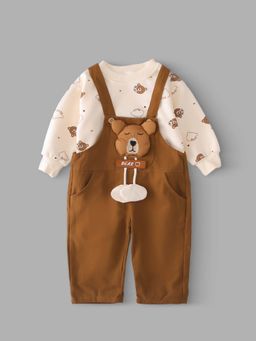 Hopscotch - Teddy Applique Dungaree With Sweatshirt