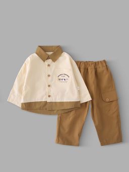 Hopscotch - Colour block Contrast Collar Pant With Shirt