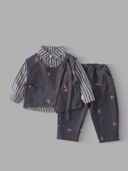 Hopscotch - Butterfly Embroidered Shirt & Waist Coat With Pant