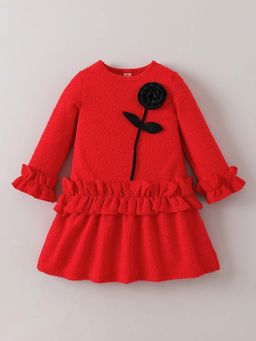 Hopscotch - Floral Applique Drop Waist Dress