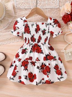 Oh Rare - Girls Western Style Little Flower Puff Sleeve Midi Dress