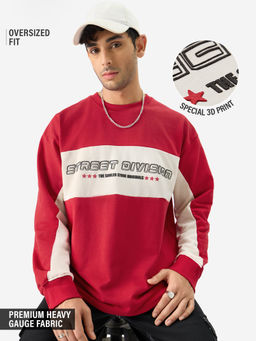 The Souled Store - Originals: Race Red Men Oversized Full Sleeve Sweatshirt