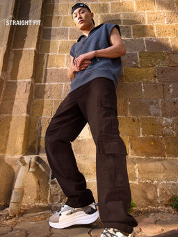 The Souled Store - Solids: Decadent Chocolate Men Cargo Jeans