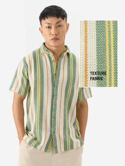 The Souled Store - Original Stripes: Green, White, Yellow Men Half Sleeve Shirt