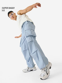 The Souled Store - Original Solids: Faded Blue Men Parachute Pants