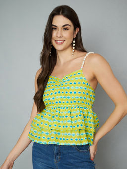 COTLAND FASHION - Women Green Beads and Stones Work Cotton Top