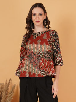 COTLAND FASHION - Women Rust Printed Work Cotton Tunic