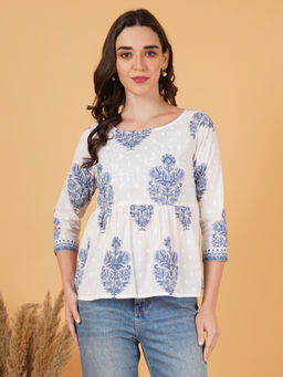 COTLAND FASHION - Women White Printed Work Cotton Tunic