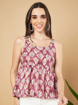 COTLAND FASHION - Women Pink Printed Work Cotton Top